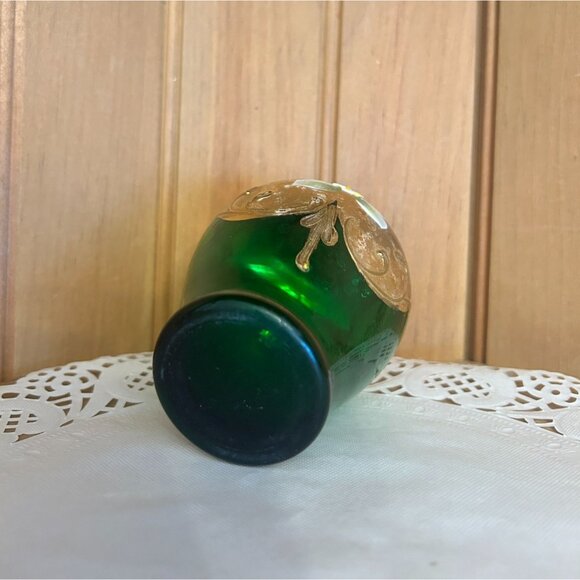 Antique Hand-Painted Bohemian Green Gold Moser Small Glass Vase Floral Motif - Picture 7 of 8